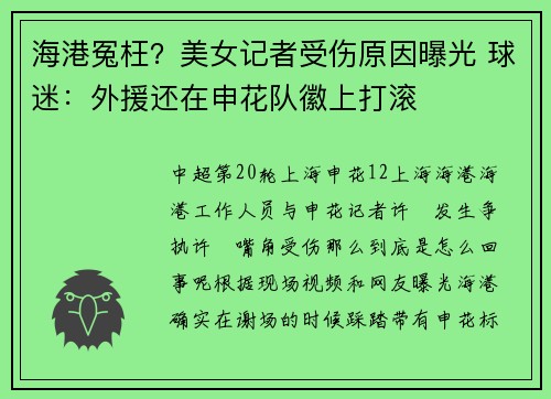 海港冤枉？美女记者受伤原因曝光 球迷：外援还在申花队徽上打滚